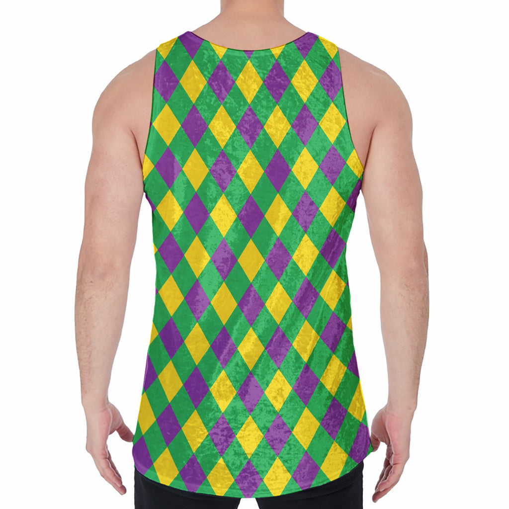 Mardi Gras Plaid Pattern Print Men's Velvet Tank Top