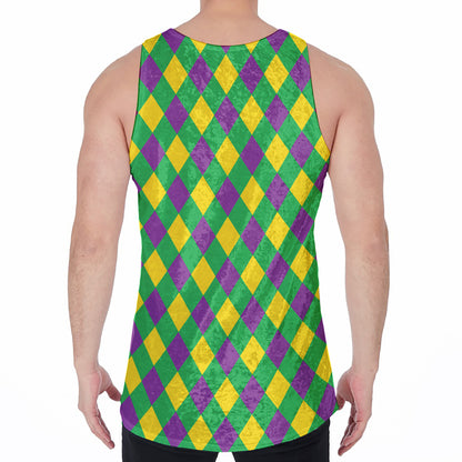 Mardi Gras Plaid Pattern Print Men's Velvet Tank Top