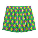 Mardi Gras Plaid Pattern Print Mesh Shorts