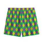 Mardi Gras Plaid Pattern Print Mesh Shorts