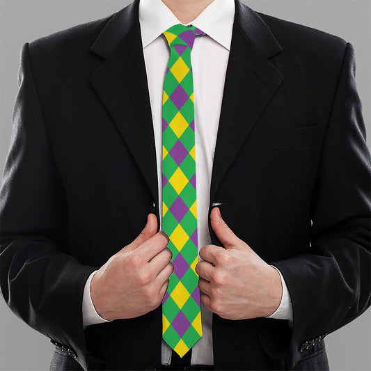 Mardi Gras Plaid Pattern Print Necktie