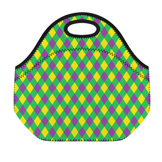 Mardi Gras Plaid Pattern Print Neoprene Lunch Bag