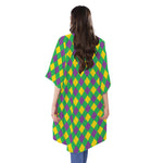 Mardi Gras Plaid Pattern Print Open Front Beach Cover Up