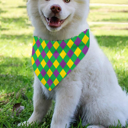 Mardi Gras Plaid Pattern Print Over The Collar Dog Bandana