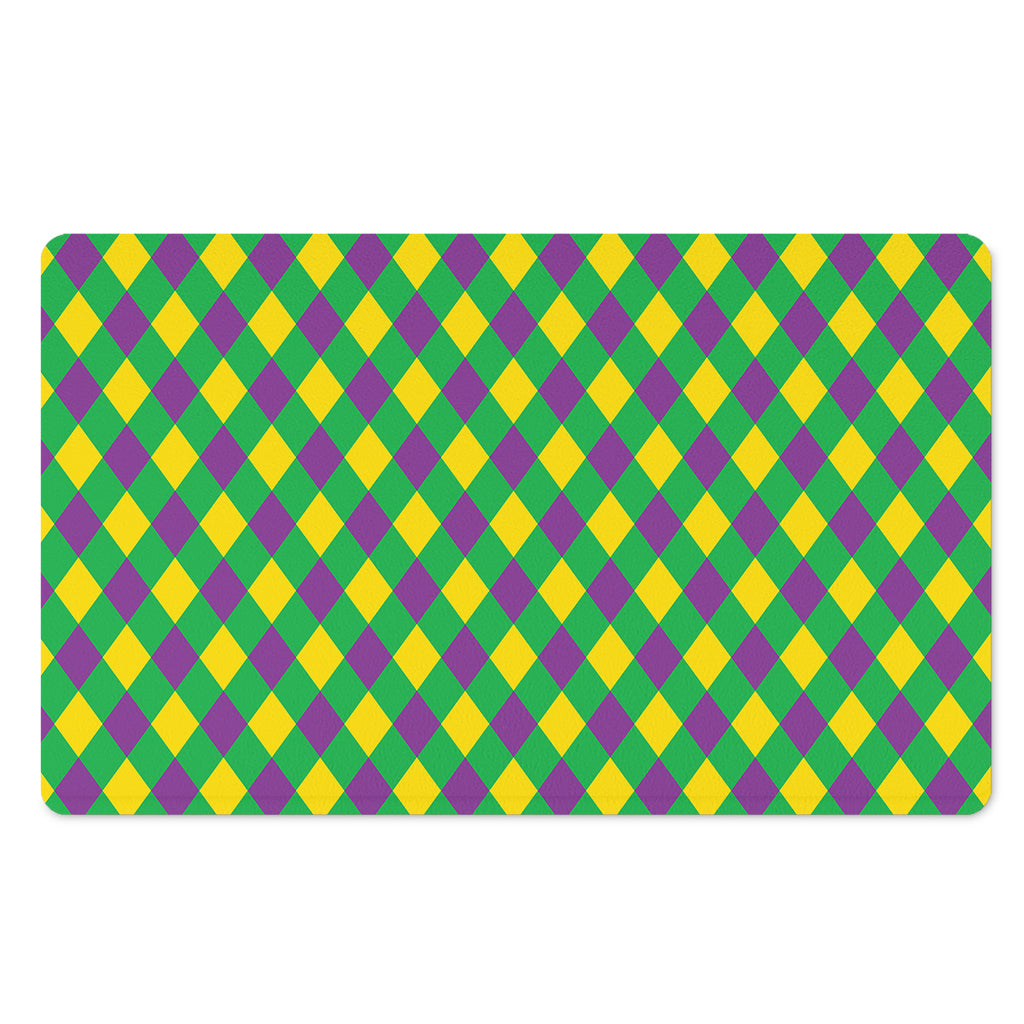 Mardi Gras Plaid Pattern Print Polyester Doormat
