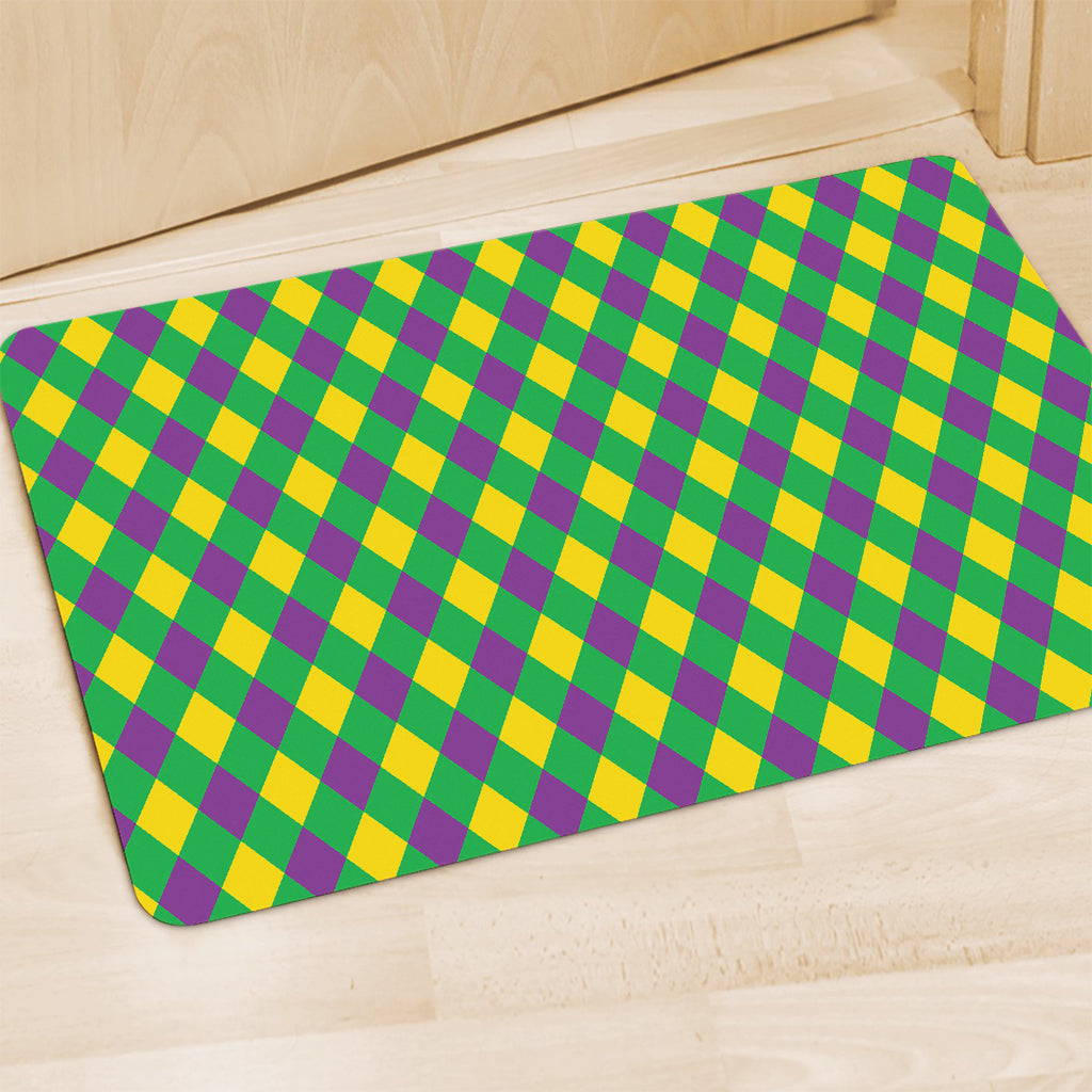 Mardi Gras Plaid Pattern Print Polyester Doormat