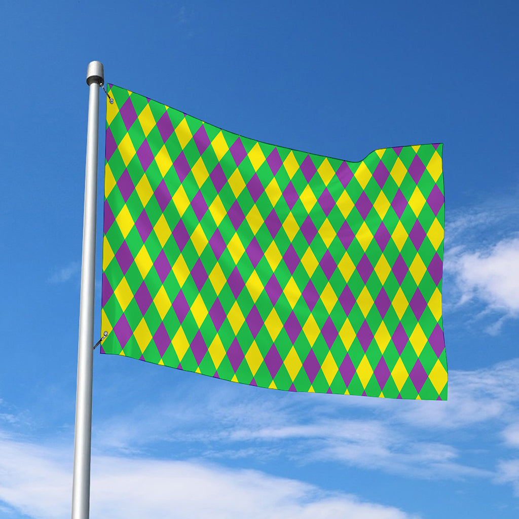 Mardi Gras Plaid Pattern Print Polyester Flag