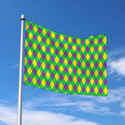 Mardi Gras Plaid Pattern Print Polyester Flag