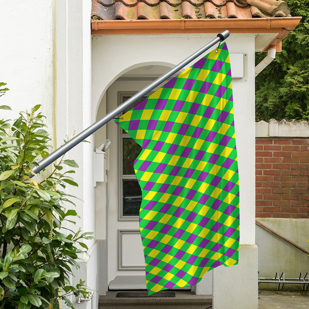 Mardi Gras Plaid Pattern Print Polyester Flag