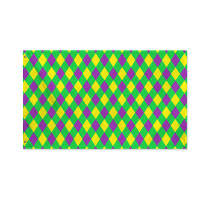 Mardi Gras Plaid Pattern Print Polyester Flag