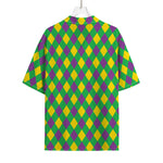 Mardi Gras Plaid Pattern Print Rayon Hawaiian Shirt