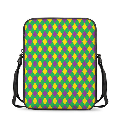 Mardi Gras Plaid Pattern Print Rectangular Crossbody Bag