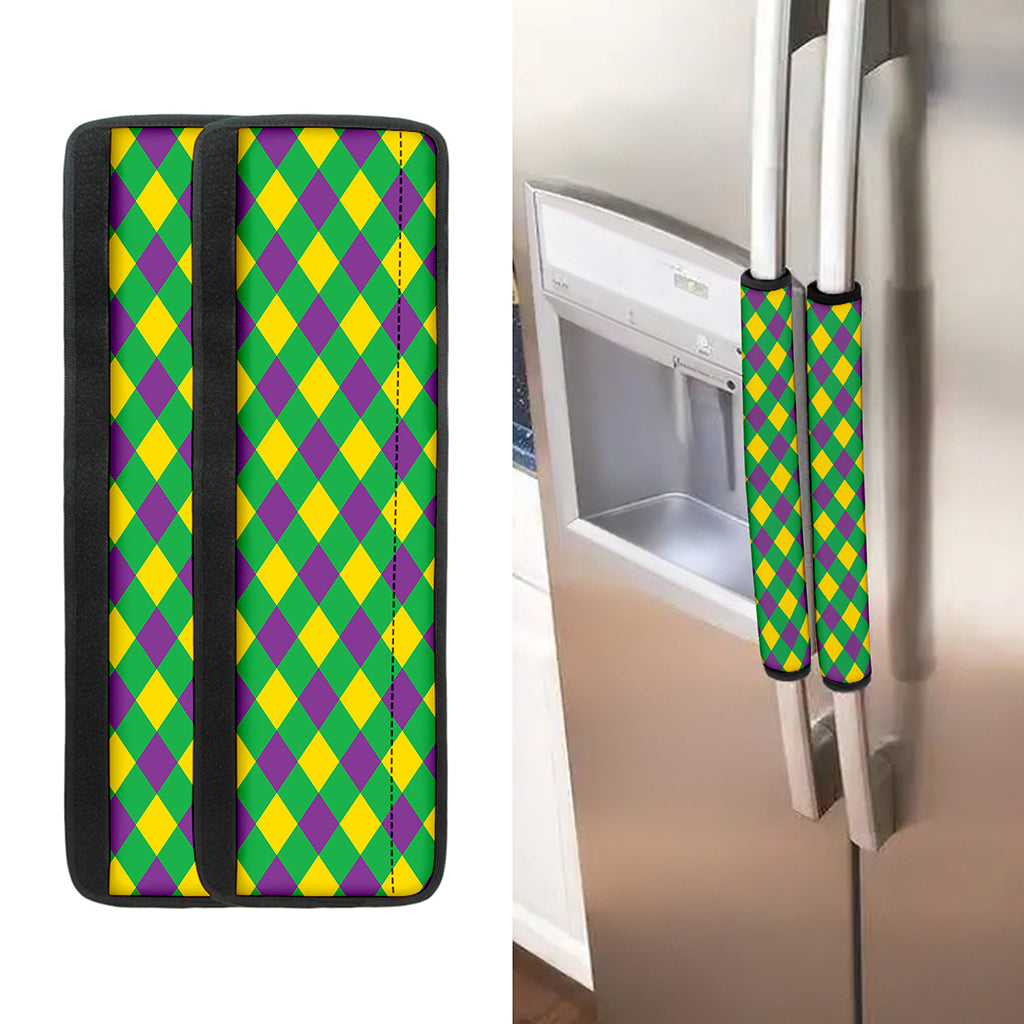 Mardi Gras Plaid Pattern Print Refrigerator Handle Covers