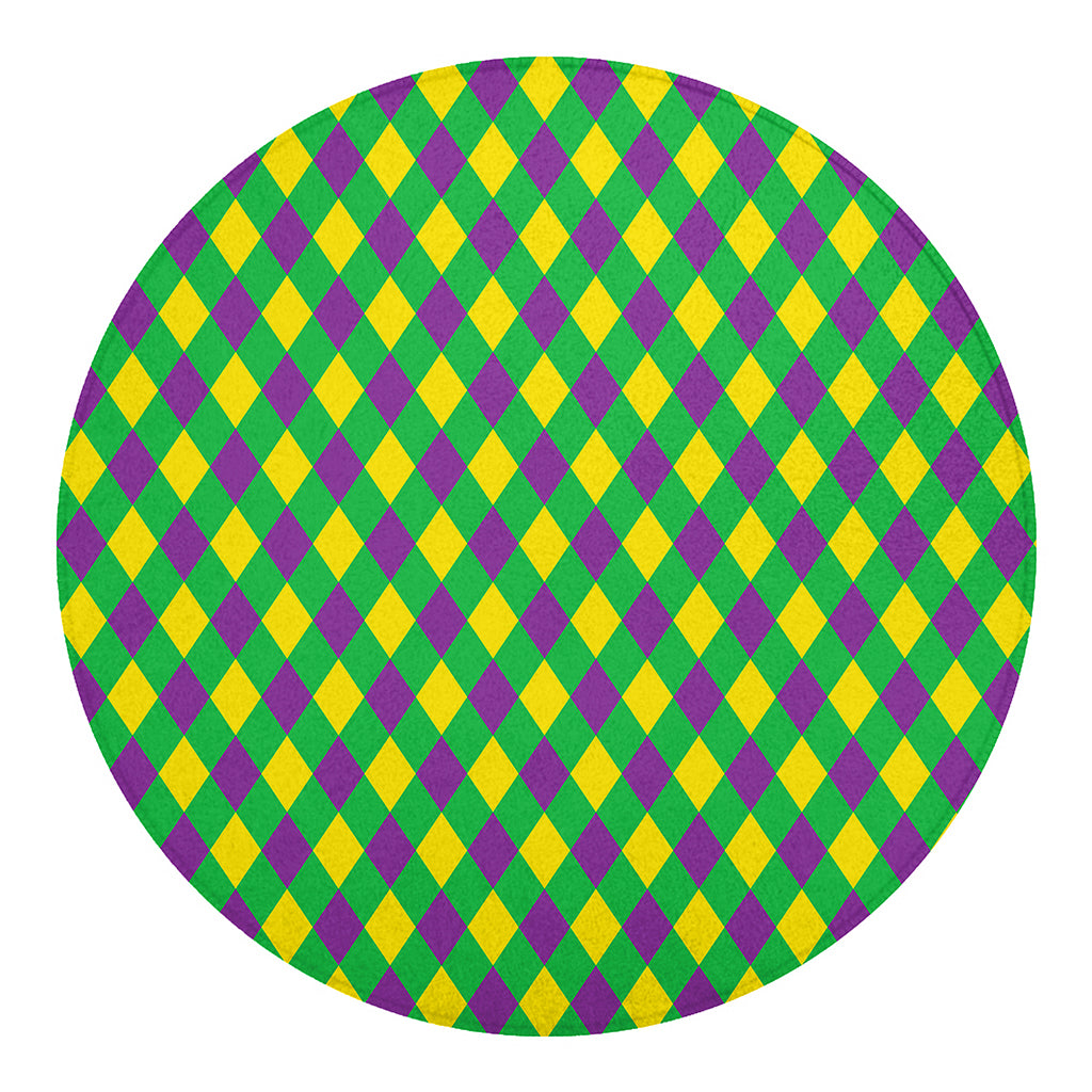 Mardi Gras Plaid Pattern Print Round Blanket