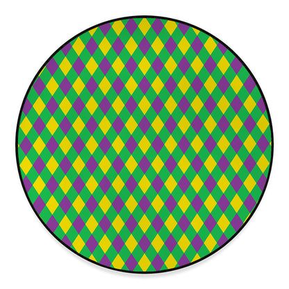 Mardi Gras Plaid Pattern Print Round Floor Mat