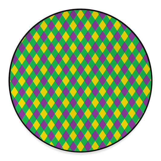 Mardi Gras Plaid Pattern Print Round Floor Mat