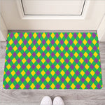 Mardi Gras Plaid Pattern Print Rubber Doormat