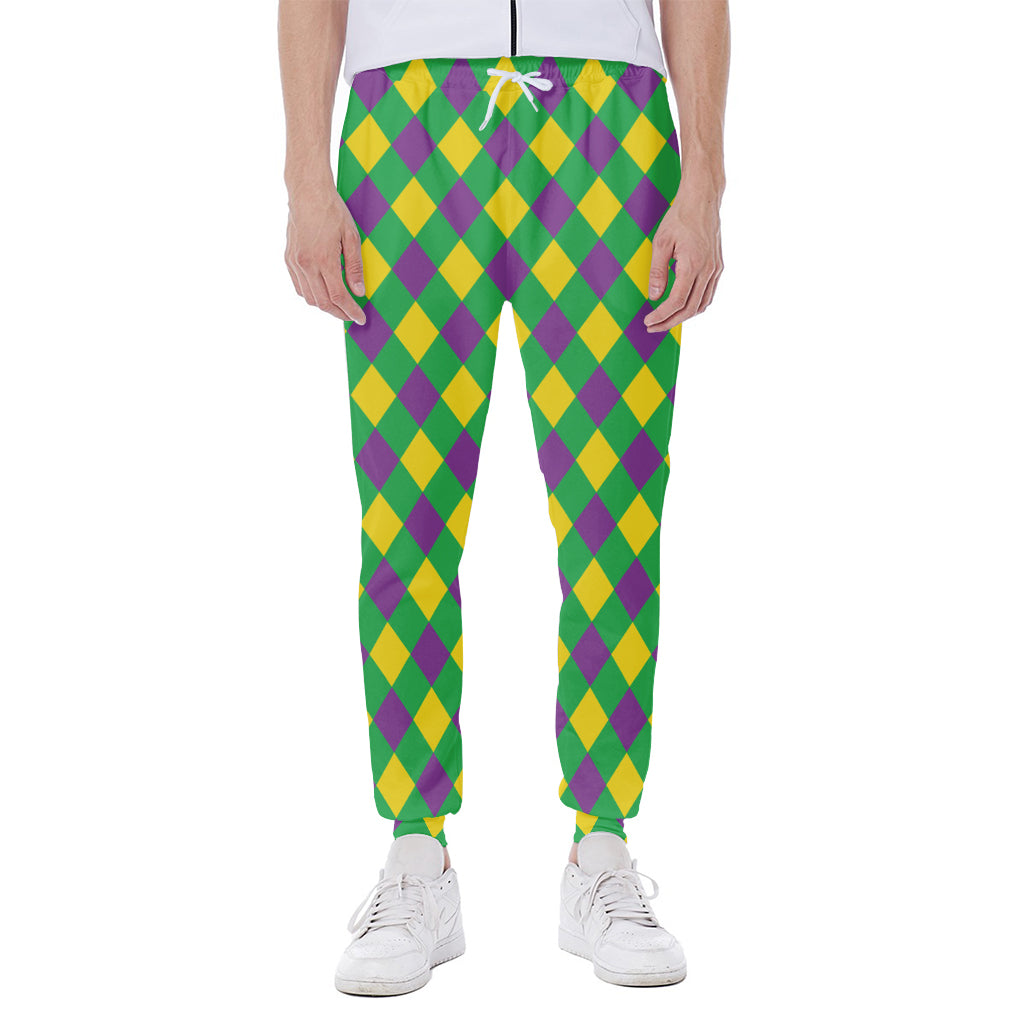 Mardi Gras Plaid Pattern Print Scuba Joggers