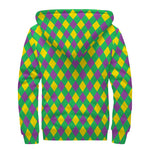 Mardi Gras Plaid Pattern Print Sherpa Lined Zip Up Hoodie