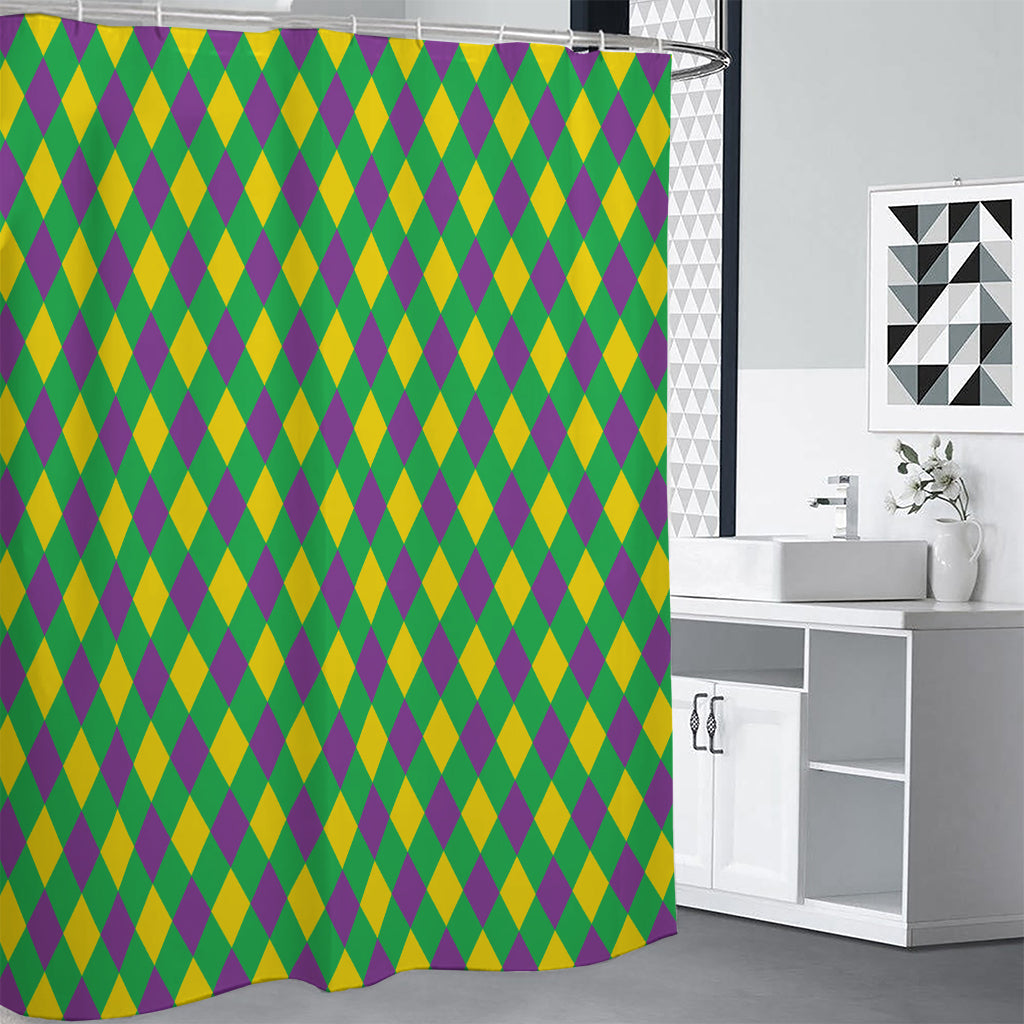 Mardi Gras Plaid Pattern Print Shower Curtain