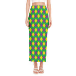 Mardi Gras Plaid Pattern Print Side Slit Maxi Skirt