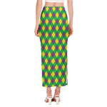 Mardi Gras Plaid Pattern Print Side Slit Maxi Skirt