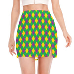 Mardi Gras Plaid Pattern Print Side Slit Mini Skirt