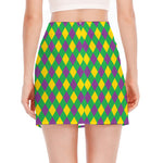 Mardi Gras Plaid Pattern Print Side Slit Mini Skirt