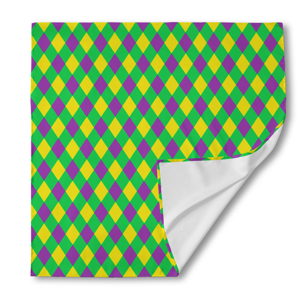 Mardi Gras Plaid Pattern Print Silk Bandana