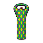 Mardi Gras Plaid Pattern Print Single Neoprene Wine Tote