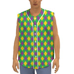 Mardi Gras Plaid Pattern Print Sleeveless Baseball Jersey