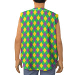 Mardi Gras Plaid Pattern Print Sleeveless Baseball Jersey