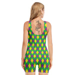Mardi Gras Plaid Pattern Print Sleeveless One Piece Swimsuit