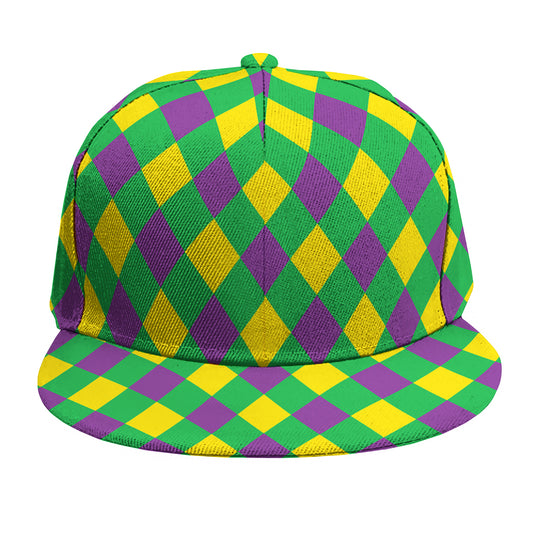 Mardi Gras Plaid Pattern Print Snapback Cap