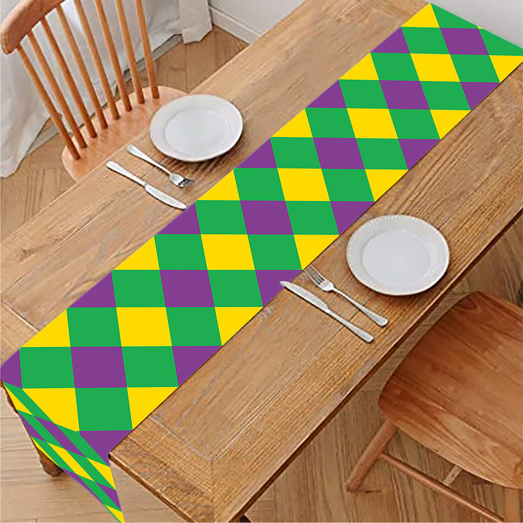 Mardi Gras Plaid Pattern Print Table Runner