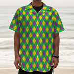 Mardi Gras Plaid Pattern Print Textured Short Sleeve Shirt
