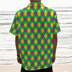 Mardi Gras Plaid Pattern Print Textured Short Sleeve Shirt