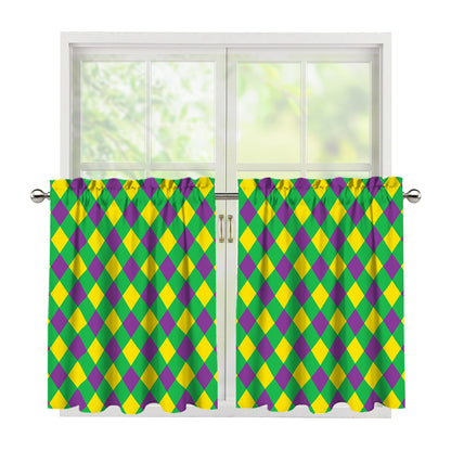 Mardi Gras Plaid Pattern Print Tier Curtains