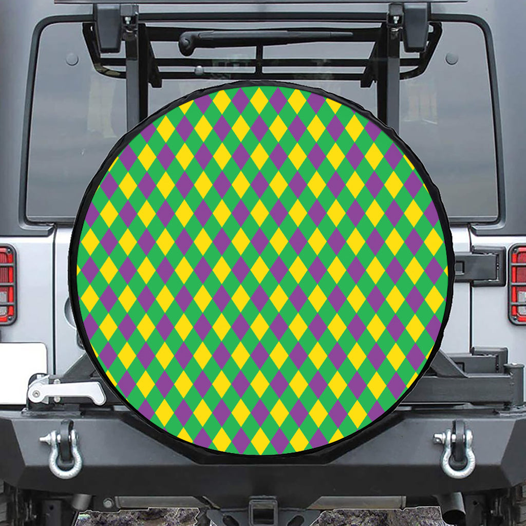 Mardi Gras Plaid Pattern Print Tire Cover