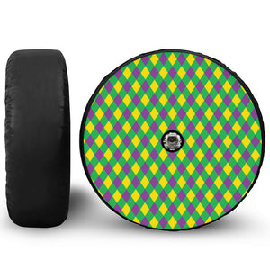 Mardi Gras Plaid Pattern Print Tire Cover With Camera Hole