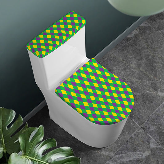 Mardi Gras Plaid Pattern Print Toilet Lid And Tank Cover Set