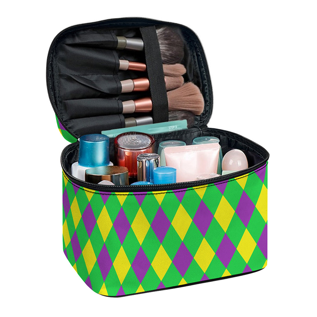 Mardi Gras Plaid Pattern Print Travel Makeup Bag