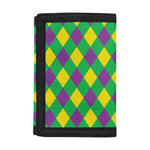 Mardi Gras Plaid Pattern Print Trifold Wallet