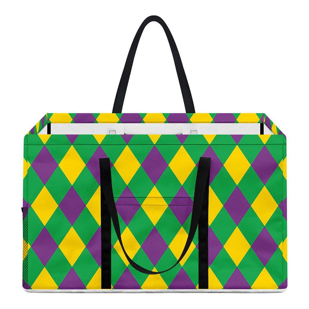 Mardi Gras Plaid Pattern Print Utility Tote Bag