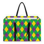 Mardi Gras Plaid Pattern Print Utility Tote Bag
