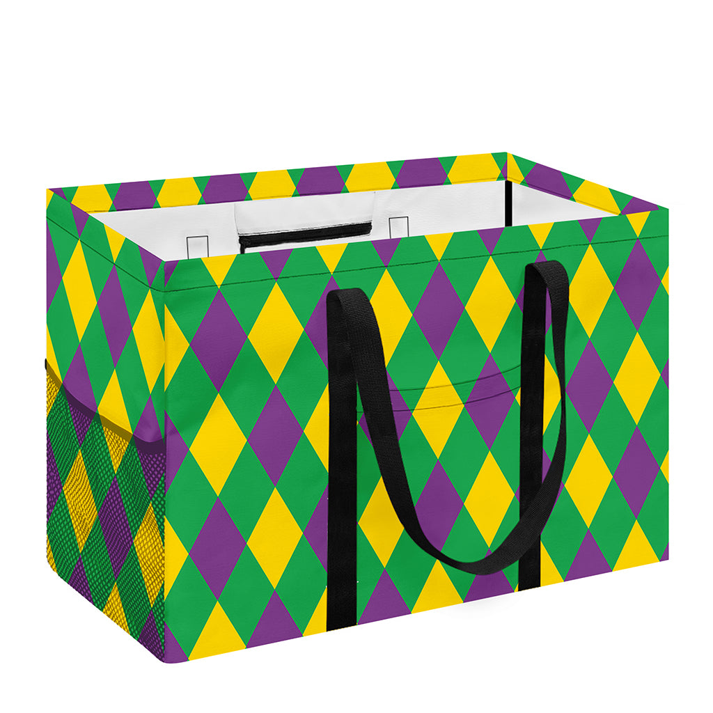 Mardi Gras Plaid Pattern Print Utility Tote Bag
