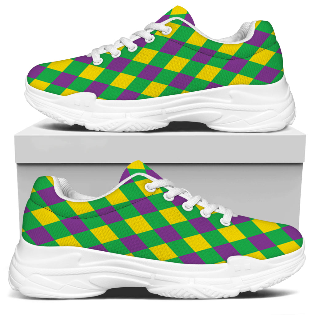 Mardi Gras Plaid Pattern Print White Chunky Shoes