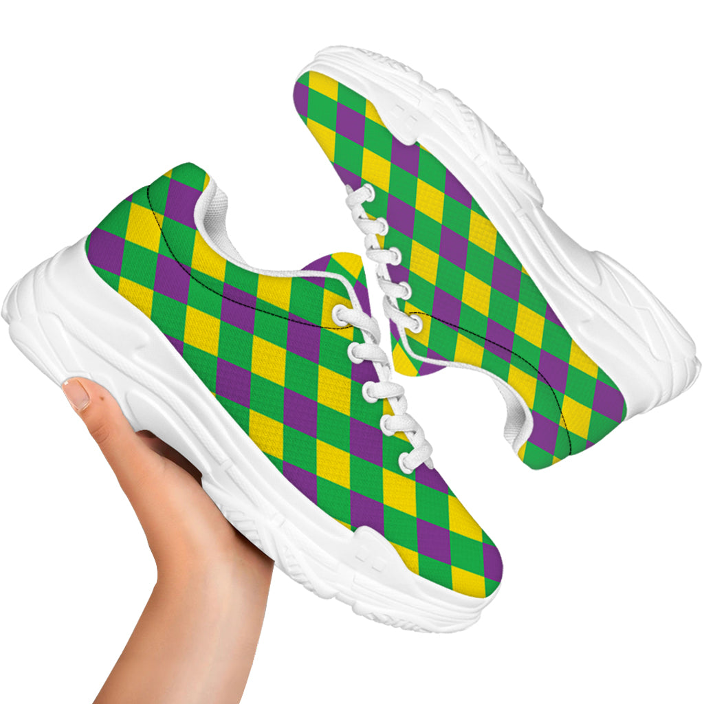 Mardi Gras Plaid Pattern Print White Chunky Shoes