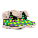 Mardi Gras Plaid Pattern Print Winter Boots