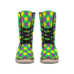 Mardi Gras Plaid Pattern Print Winter Boots